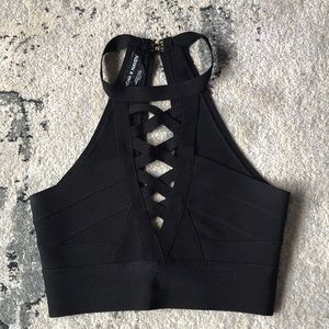 BEBE X NAVEN Bandage Crop Top Black XS